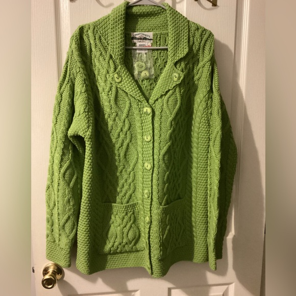 The Irish Store Sweaters - Irish Aran Sweater Button up sweater XL 100% Merino Wool made in Ireland.